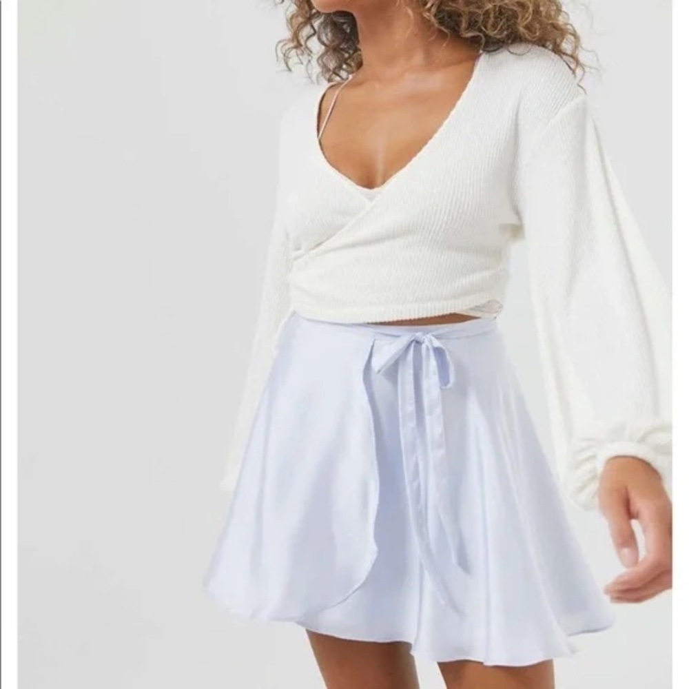 Urban Outfitters Wendy Satin Wrap Mini Skirt Pastel Sky Blue sz Small